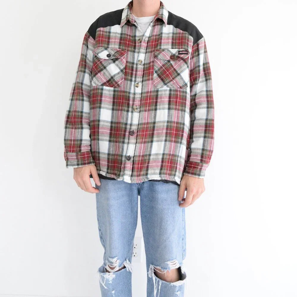 Vintage Dickies Red And Green Plaid Quilt Lined Outdoor Button Up Shacket Large